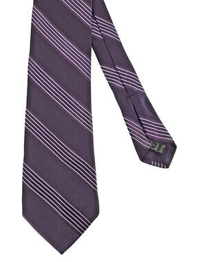 Ike Behar Neck tie Eggplant Purple Regimental Stripe Pattern Silk US Classic